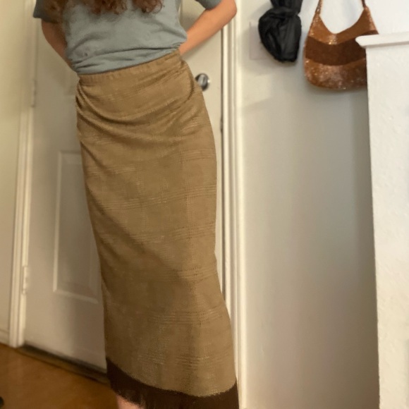 Nina Leonard Dresses & Skirts - Vintage Y2K Plaid Maxi Skirt fringe trim